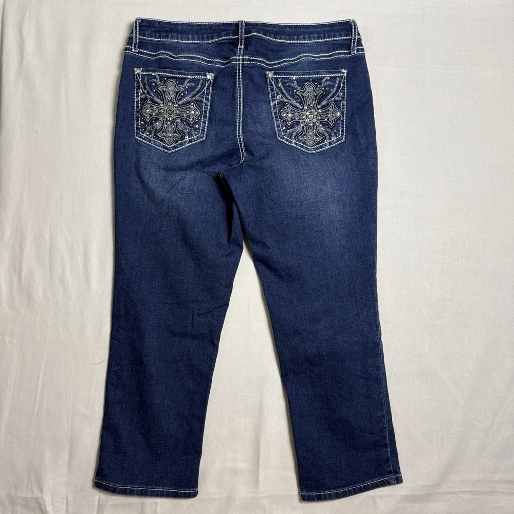 Apt. 9 Women's Blue Denim Capri Pants Stretch Bootcut Cross Pockets Size 12